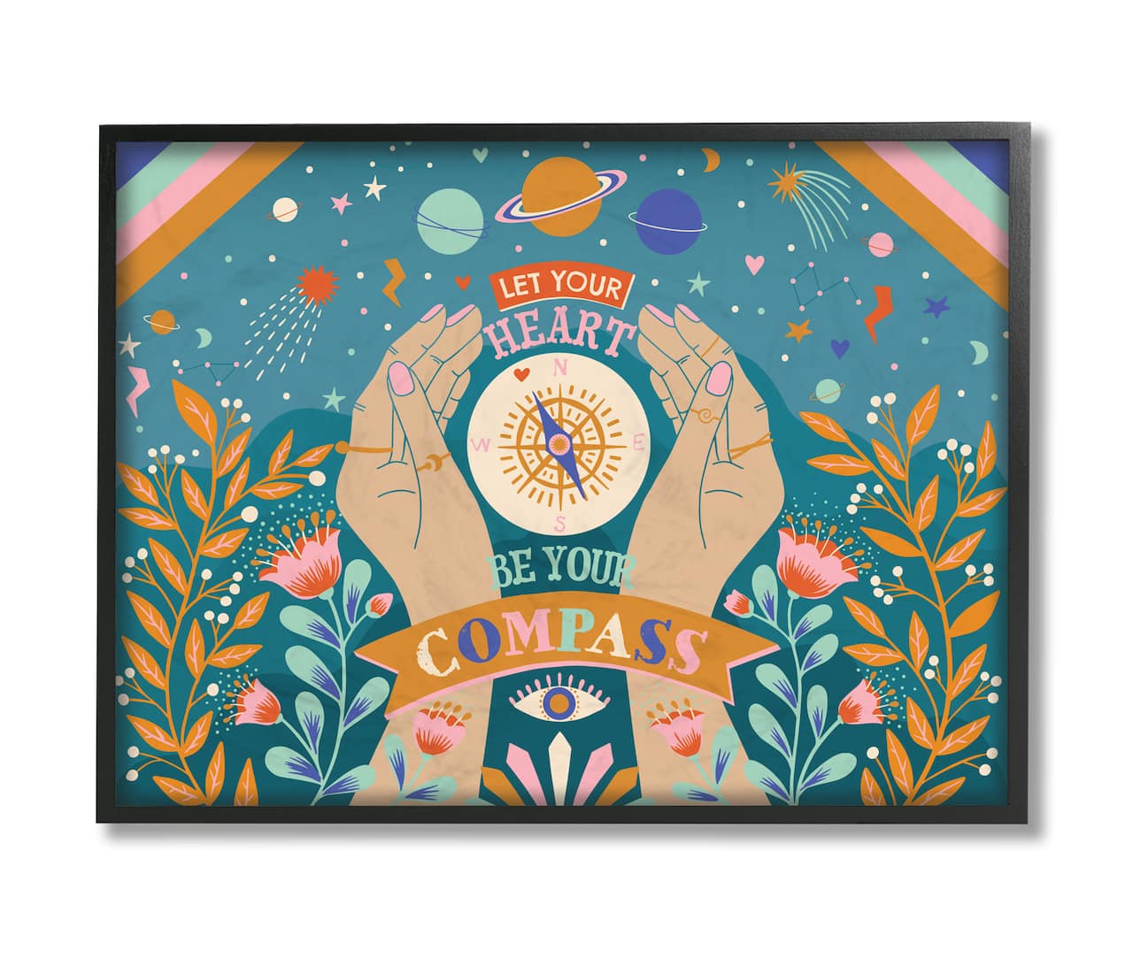 Stupell Industries Heart Be Your Compass Phrase Boho Chic Constellations in Black Frame Wall Art
